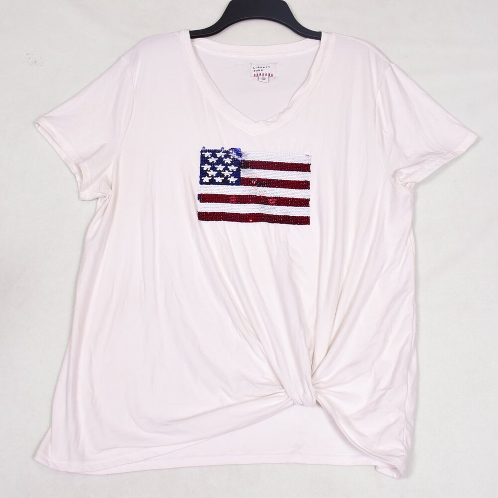 Liberty Park USA Flag Tee Shirt Side Knot Size XL